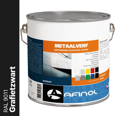 Afinol Metaalverf Grafietzwart (RAL 9011) 2,5 liter - Metaal verf - Metaallak - Metaalverf buiten - Roestwerend - Stoot-, Kras- en Slijtvast - In meer dan 9.000 kleuren