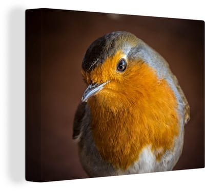 Canvas Schilderij Roodborstje - Portret - Vogel - 120x90 cm - Wanddecoratie