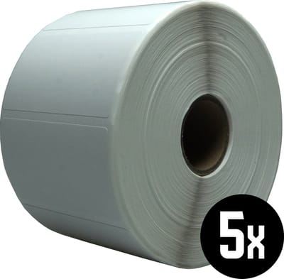 DULA Zebra kompatible Etiketten, 57 mm x 32 mm, Weiß, Permanent, Kern 25 mm, 5 Rollen, 1500 Etiketten pro Rolle
