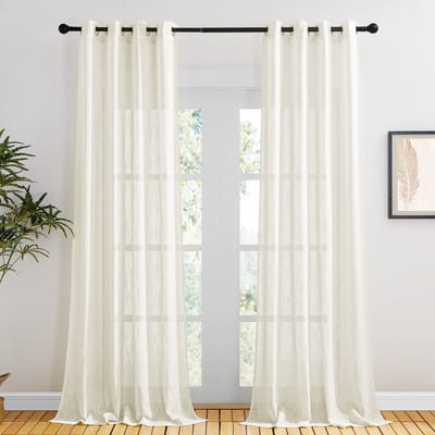 Unyqoos ® Elegante Linnenlook Gordijnen voor Woonkamer en Balkondeur, Set van 2, Lichtbeige, 240 x 132 cm