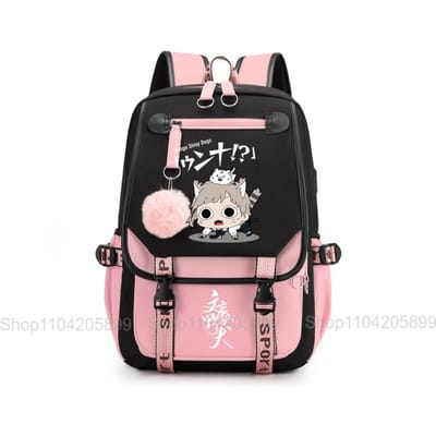 Bungou Stray Dogs Rugzak, Anime Student Schooltas Zachte Dagrugzak Mochilas Casual Draagbare Rucksack voor Tienermeisjes 16 inches black