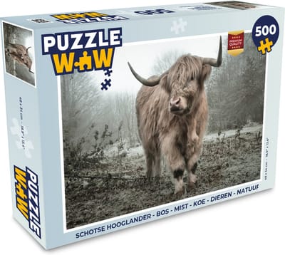 Puzzel Schotse Hooglander - Bos - Mist - Koe - Dieren - Natuur - Legpuzzel - Puzzel 500 stukjes
