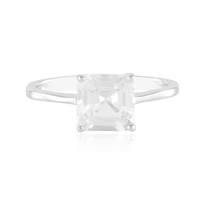 Cavill - Zilveren Ring 925 Sterling Geplatineerd - 1,97 ct Witte Topaas Asscher - Elegante Minimalistische Damesring - 7 mm - Braziliaanse Edelsteen