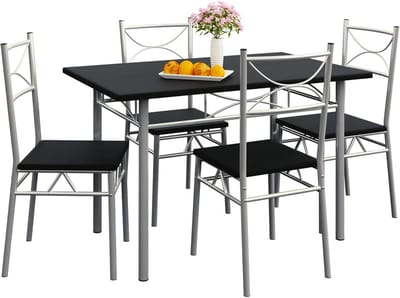 Eetkamerset tafel met 4 stoelen modern zwart voor keuken of eetkamer
