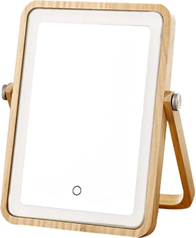 Led Make-up Spiegel, Houten Vanity Spiegel, Draaibare Tafelblad Make-up Spiegel, Dimbaar Touchscreen, USB Opladen, Vooral geschikt voor Oogmake-up, A