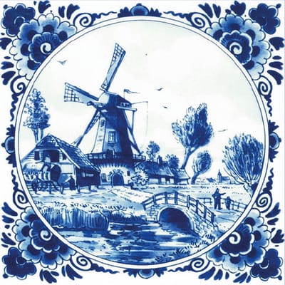 15 tegelstickers Delfts Blauw molens 15cm x 15cm - backsplash - peel and stick - plakfolie - voor badkamer, keuken of toilet - zelfklevend