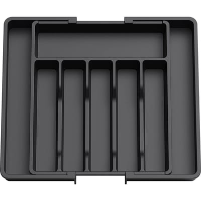 Support de rangement de tiroir en plastique de cuisine, organisateur de tiroir extensible, séparateur de cuillère et fourchette, organisateur de tiroir de cuisine, organisateur de couverts one size noir