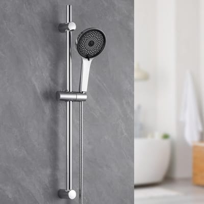 Dailygoods- Douchestang 700mm Roestvrij Staal - Doucheset Compleet - Handdouche 120mm - 5 Straalsoorten - Uitschuifbare Slang 1500mm - Hoogglanzend Chroomdesign