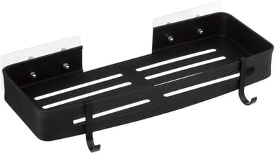 5Five Badkamer organizer - zwart - metaal - zeep bakje met haakjes - 32 x 13 cm - douche rekje