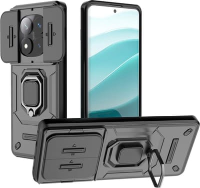 Coverup Hoesje - Geschikt voor Xiaomi Redmi Note 14 Pro 5G / Poco X7 Hoesje - Coverup Ring Kickstand Back Cover met Camera Shield - Zwart
