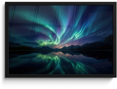 Poster in lijst - Fotolijst 60x40 cm - Posters - Noorderlicht - Kleurrijk - Bergmeer - Posterlijst zwart - Decoratie - Wanddecoratie woonkamer - Muurdecoratie slaapkamer