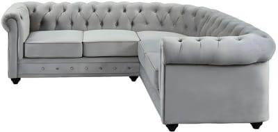 Vente-unique Hoekbank van fluweel CHESTERFIELD - Zilvergrijs