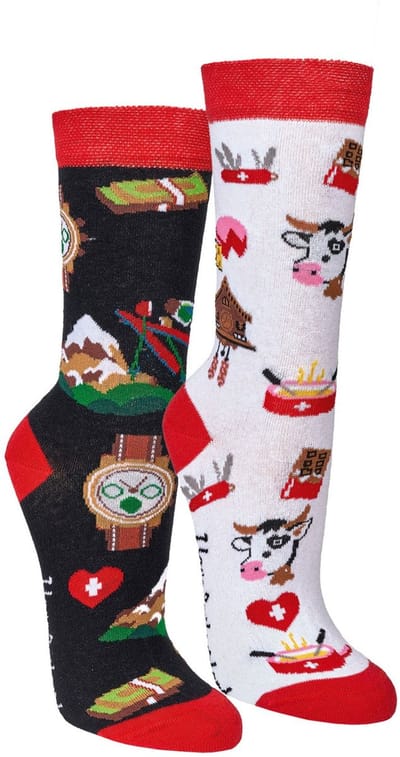 Sokken | maat 42-47 | grappige sokken dames | grappige sokken heren | happy socks printjes | thema: vakantie zwitserland | per 2 paar