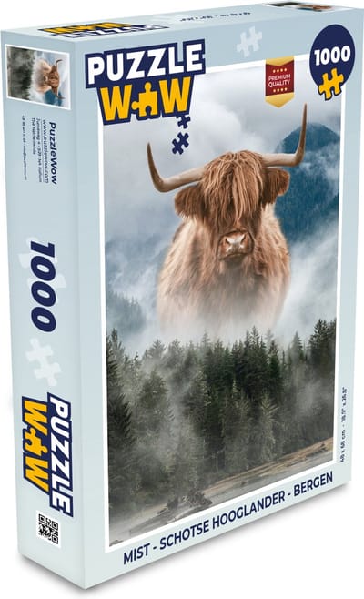 Puzzel Mist - Schotse Hooglander - Bergen - Legpuzzel - Puzzel 1000 stukjes volwassenen
