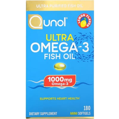 Qunol, Huile de Poisson Ultra Oméga-3, Saveur Citron, 1 000 mg, 180 Mini Gélules (500 mg par gélule)
