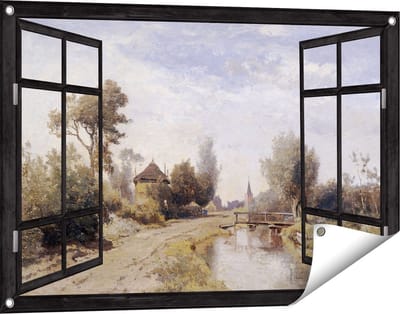 Gards Tuinposter Doorkijk Landschap bij Kortenhoef - Paul Joseph Constantin Gabriël - 90x60 cm - Tuindoek - Tuindecoratie - Wanddecoratie buiten - Tuinschilderij
