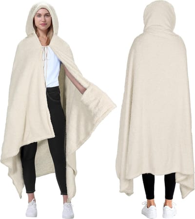 Draagbare Poncho Deken met Capuchon en Steekzakken – Zachte Lamswol Look voor Volwassenen en Kinderen
