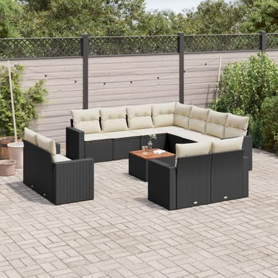 vidaXL - 12-delige - Loungeset - met - kussens - poly - rattan - zwart