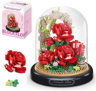 Namajunas - MiniKunstbloemen Boeket - Bloemenboeket in Stolp - Bouwsets Volwassenen - Botanical Flowers Collection - Botanical Bloemen - Bouwsets - Niet geschikt voor LEGO - Rode rozen - Eeuwige liefde - Decoratie voor Huis, Cadeau, Moederdag