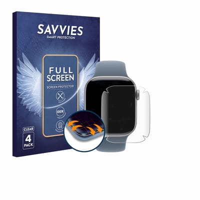 Savvies - Screenprotector voor Apple Watch Series 11 (42 mm) - Folie Beschermfolie transparant volledig dekking 4 Stuks