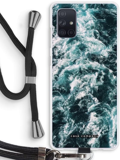 Case Company® - Hoesje met koord geschikt voor Samsung Galaxy A71 hoesje met Koord - Zee golf - Telefoonhoesje met Zwart Koord - Bescherming aan alle Kanten en Over de Schermrand