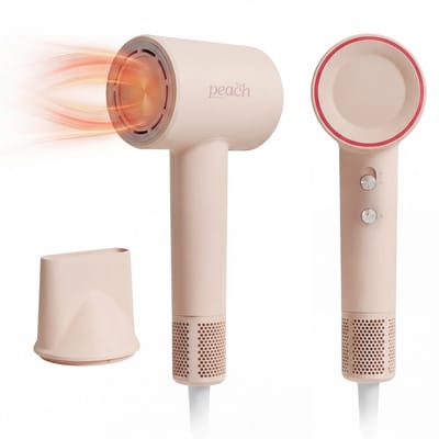 Ionische Föhn - 1600W - Ultrasnelle Droogtijd - 102.000 RPM - Incl. Magnetische Styling Nozzle - Stil in Gebruik - Ionische Technologie - Haardroger Krullen - Reisföhn - Airstyler - 27,5 x 7 x 9 cm - Roze - Peach Beauty