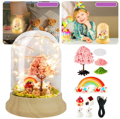 Konijn Micro Landschap DIY Nachtlampje Kit - 3D Knutselwerk Met LED-Lichtsnoer Paddenstoelhuisje Regenboog & Bomen - Kindveilig Geen Glas - Perfect Cadeau Voor Kinderen Van 4-12 Jaar