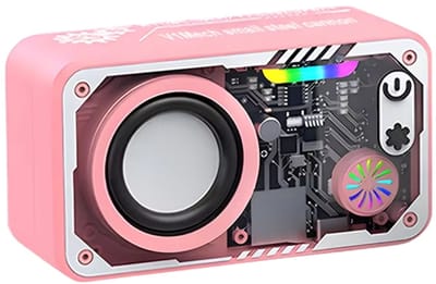 Fivesquare SteelCannon RGB Speaker V1– Mini Bluetooth Speaker met Transparant Industrieel Design, 5W Bass & RGB Ambient Licht Roze
