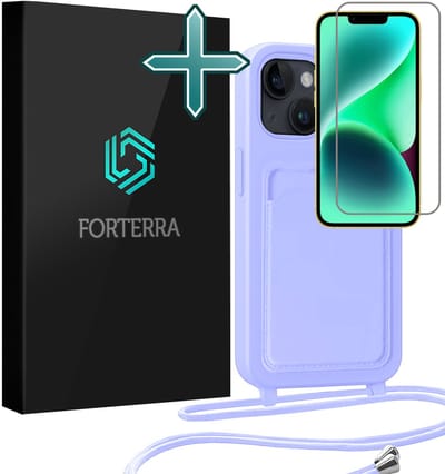Hoesje Geschikt voor iPhone 13 Pashouder Case Siliconen Hoes Met Koord Met Screenprotector - Hoes Geschikt voor iPhone 13 Met Telefoonkoord Hoesje Back Cover Met Pasjeshouder - Lila