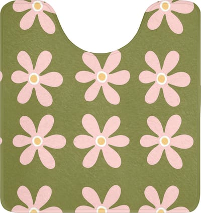 WC mat met uitsparing 55x60 cm - Antislip - Bloem - Modern - Groen - Toiletmat met uitsnijding - Vloermat - Douchemat - Toilet tapijt - Toiletmatten
