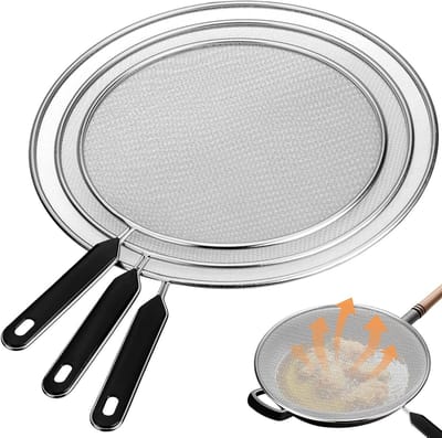 Set van 3 RVS Spatdeksels voor Pannen met Handvat, 19 cm, 25 cm en 29 cm - Bescherming tegen Vetspatten en Vuil in de Keuken