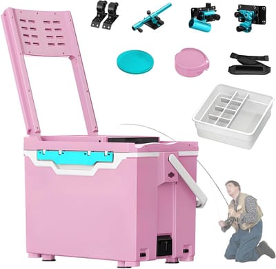 Viskoffer Outdoor Box - Draagbare Opbergkist - Vissen en Kamperen - Verstelbare Rugleuning - 26 Liter Capaciteit - Roze