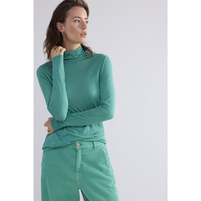 Summum Woman Turtle Neck Top Lyocell Wool Basics Peacock Size: M | Long-Sleeved Tops Outlet | Dames | Blauw
