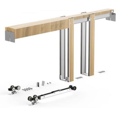 VEVOR Schuifdeurkozijnset voor deuren van 610-914 mm breed en 2032 mm hoog, schuifdeursysteemset van gegalvaniseerd staal en hout met tweeweg soft-closemechanisme en soepele glijding, voor woonkamer