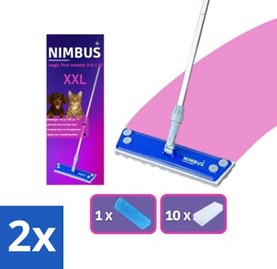 2 x NIMBUS Magic Floor Sweeper XXL 2-in-1 Kit 1 Dweil + 10 Droge Vloerdoekjes 1 set - Vloerwisser - Schoonmaken - Droog Reinigen - Vochtig Reinigen - Vloer Schoonmaken