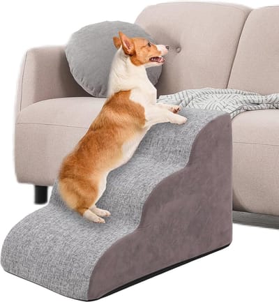 Hondentrap 3 Treden - Schuimladder voor Kleine Honden en Katten, Ideaal voor Hoog Bed en Bank