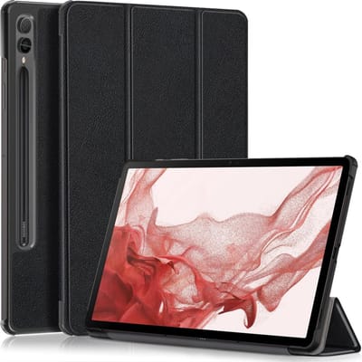 Hoes Geschikt voor Samsung Galaxy Tab S10 Lite / S10 FE / S9 FE 10.9-Inch / S9 11-Inch hoes tri-fold bookcase met auto/wake functie Zwart - Tab 10 FE / S10 Lite / S9 FE / S9 Hoes smart cover