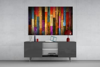 Insigne Glazen Schilderijen - Gekleurde hout - Abstract Glasschilderij - 140x90 cm