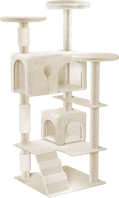 NAIZY Krabbende boom Grote kat krabbende boom 49 x 49 x 130 cm XXL kat boom met sisal kolommen & kat grot, anti-slip Beige activiteit krabbende bomen voor meer katten, K1254
