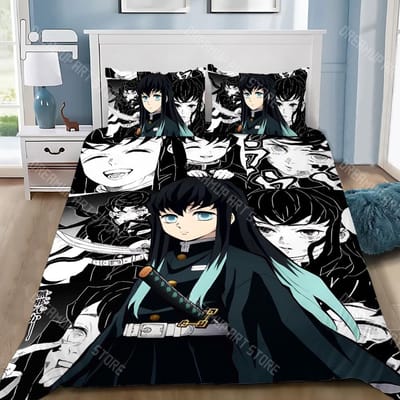 Demon Slayer Muichiro tokito Dekbedovertrek Kussensloop Beddengoedset Volwassene Jongen Meisje Slaapkamer Decoratie Kinderen Cadeau Eenpersoonsmaat AU Single 140x210cm