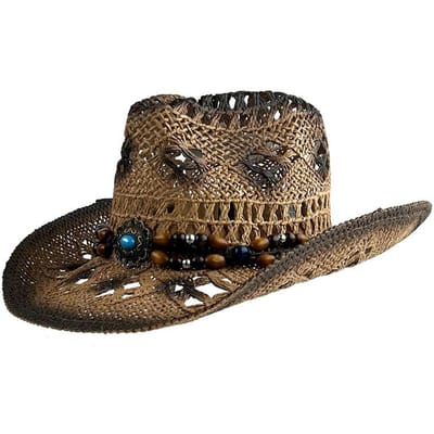 Marantia Winddicht Touw Denim Strohoed Europees en Amerikaans Retro Stijl Western Cowboyhoed Zonbescherming Holle Jazz Hoge Hoed M（56-58cm） black