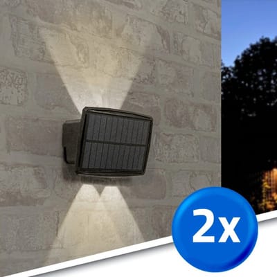 Solar wandlamp buiten 'Njord' - Set van 2 - Up down light - IP65 - Warm wit licht (2700K) - 50 lumen - Tuinverlichting op zonne-energie - 2 lichtstanden - Zwart