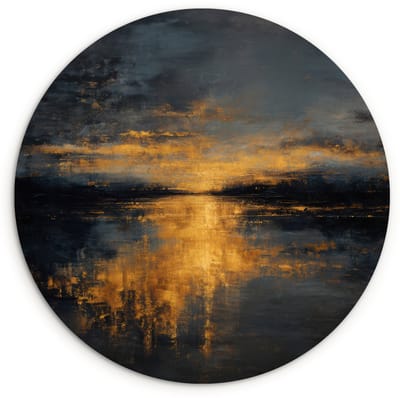 WallCircle® Wandcirkel 120x120 cm - Muurcirkel Gouden Reflectie op Water - Muurdecoratie woonkamer - Wanddecoratie slaapkamer - Kamer decoratie accessoires - Ronde schilderijen XXL