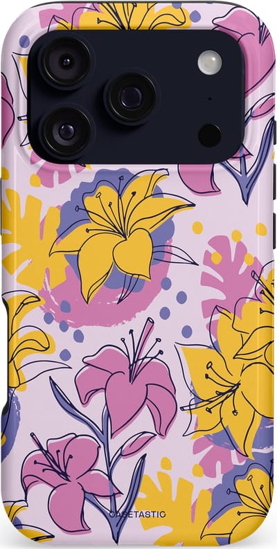 Casetastic hoesje geschikt voor Apple iPhone 17 Pro - MagSafe - Dubbellaagse bescherming - Flora Fantasia - Fashion Case - Lila Goud Lichtgrijs Taupe
