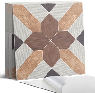 Coloray Plaktegels - Geometrisch patroon met motief Portugese Tegels - 30 cm x 30 cm - Bruin Plaktegels - 9 stuks - Vierkant PVC Tegels - Plaktegels Keuken - Zelfklevende Vloertegels - Vinyl Tegels - Zelfklevende Tegels
