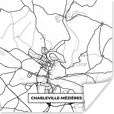 Poster Stadskaart - Charleville-Mézières - Plattegrond - Kaart - Frankrijk - Zwart wit - 100x100 cm XXL
