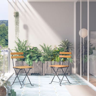 vidaXL - Opklapbare - stoelen, - 2 - stuks, - van - staal - en - massief - acaciahout