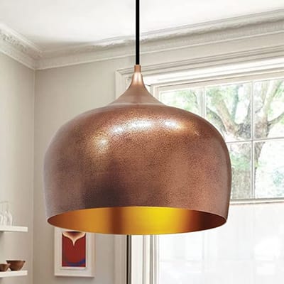 Bamyum Hanglamp Keukenlamp Hangend I Kreis I Ø30 cm E27 Metalen Retro Hanglamp Voor Alle Kamers - Koper Gouden