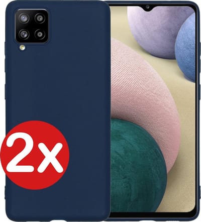 Hoesje - 2 Stuks - Geschikt voor Samsung Galaxy A12 - Sterk & Shockproof - Telefoonhoes - Back Cover - Case Siliconen - Telefoon Hoes - Donkerblauw