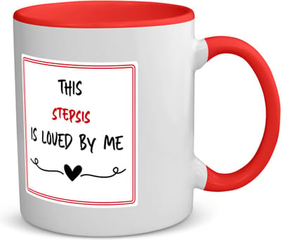 Akyol - this stepsis is loved by me koffiemok - theemok - rood - Zus - iemand die houdt van zijn stiefzus - verjaardag - cadeautje voor zus - zus artikelen - kado - geschenk - 350 ML inhoud